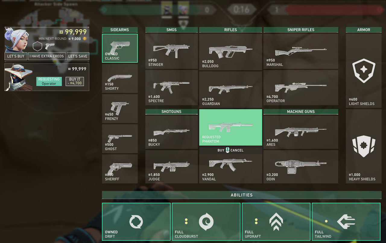 Focusing on the buy menu economy before the round starts